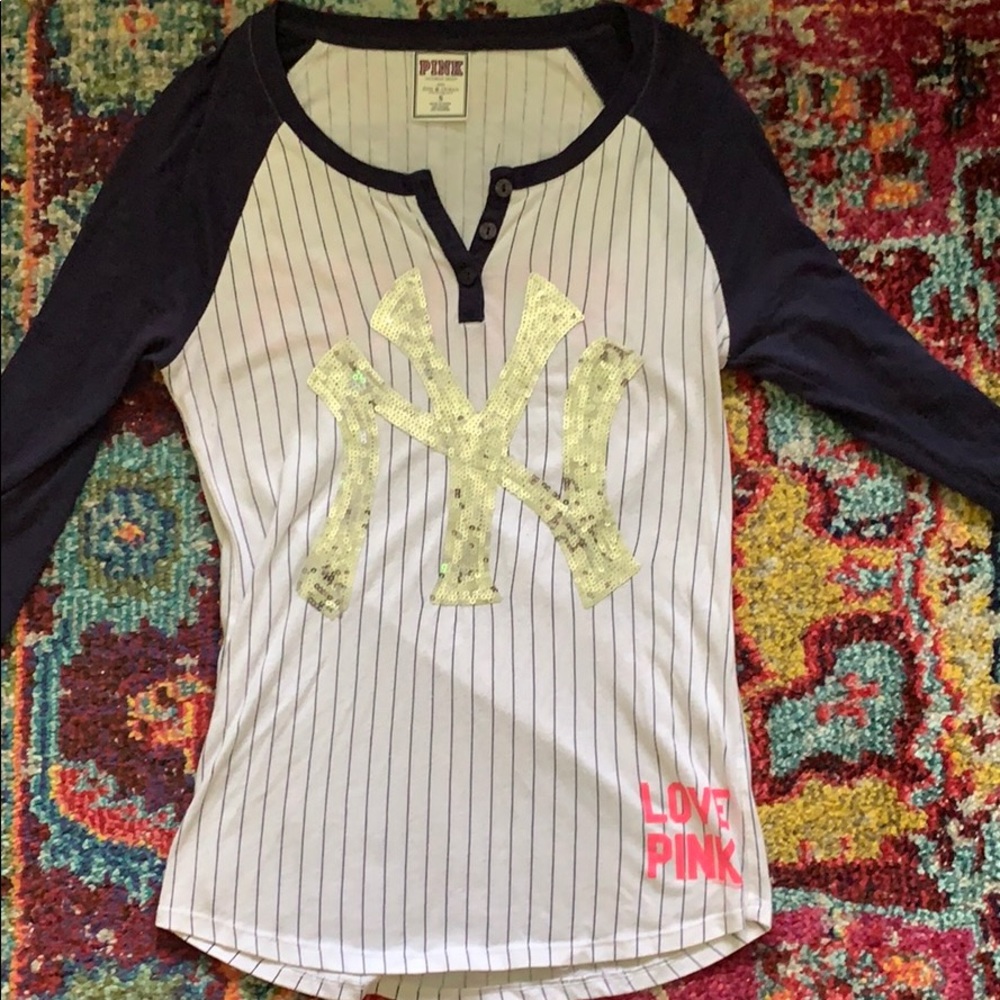 PINK Yankees baseball tee